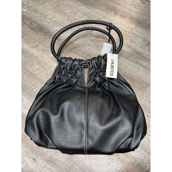 Unlisted Hobo Bag Handbag Purse Black Lined Double Straps Streetsmart NEW PU - Picture 2 of 12